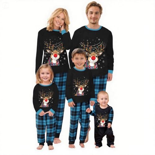 MUYOGRT Weihnachten Familie Pyjama Set, Weihnachtspyjama Weihnachten Schlafanzug Familie Outfit, Matching Christmas Pyjamas Couple Set, Schlafanzug Outfit für Damen Herren Kinder(64,Kinder,14 Jahre)