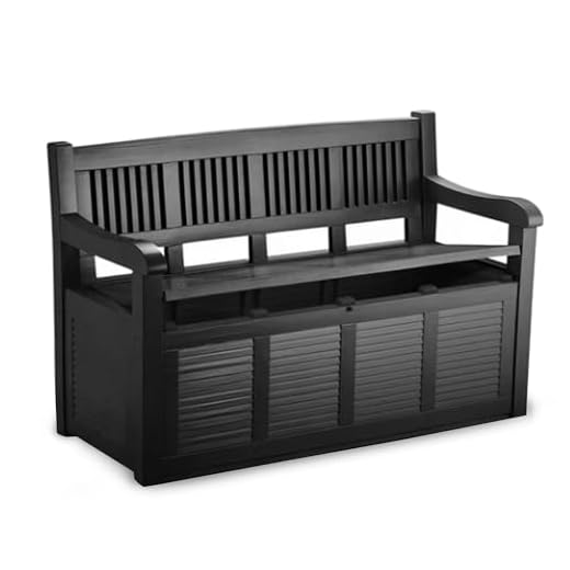Bestlivings Banc de jardin (L x l x h) 130 x 60 x 85 cm noir avec coffre de rangement intégré résistant aux UV et aux intempéries