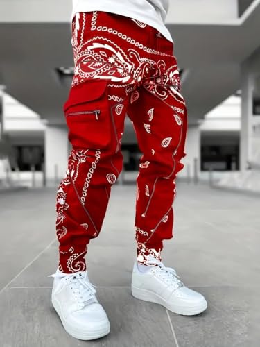 ZOCANIA Men's Casual Paisley Cargo Pants Jogger Sweatpants Zip Pockets Workout Bandana Streetwear Trousers Fall Winter3