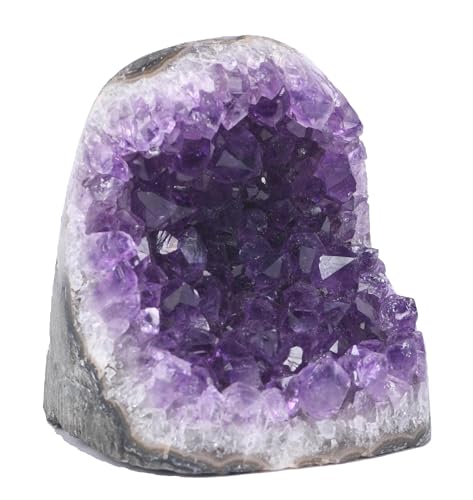 Natural Amethyst Cluster with Polished Edges .5 lb. to .75lbs Real Raw Geode Healing Crystal Rock from Uruguay, Deep Purple Decor and a FREE Velvet Pouch of Rose Quartz