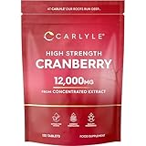 Cranberry Tablets for Women & Men 12,000mg | 120 High Strength Vegan Supplements | 2 Months Supply | 50:1 Cranberry Concentrate Extract | Carlyle