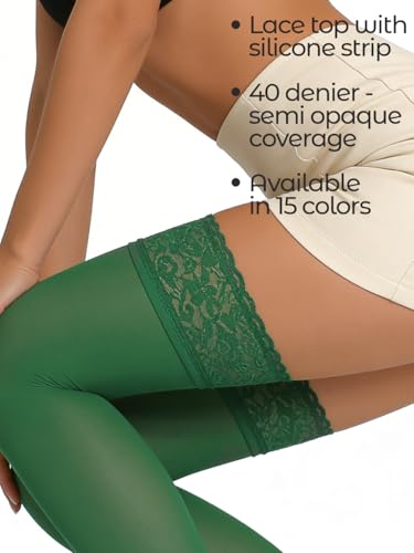 Image of Mila Marutti Light Green Opaque Thigh High Stockings | Solid Color Thigh Highs Garter Belt | Made in EU - Light Green, S
