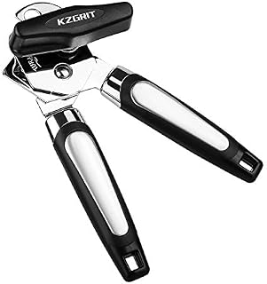 KZGRIT Manual Can Opener, Food-Safe Stainless Steel, Smooth Edge, Tin Lids Jar Bottle Caps Openers with Non-Slip Handle and Ergonomic Turning Knob for Elderly with Arthritis(Black)
