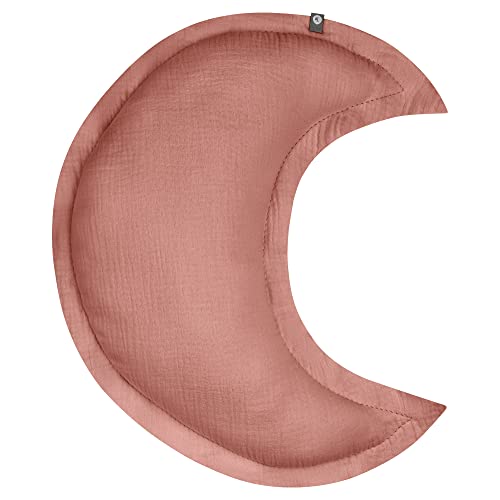 von Herzen Handmade Musselinkissen aus 100% Baumwolle I Kinderkissen I Dekokissen aus Musselin in Mondform I Mondkissen für Kinderzimmer & Bett I Handgenähtes Kissen mit Watte gefüllt (Altrosa)