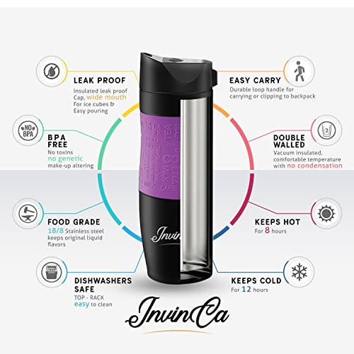 Invinca One-Click Travel Mug: Thermal Vacuum-Insulated Coffee Mug, Double-Wall Stainless Steel Durable Mug With A Leak Proof Lid For Your Daily Hot/Cold/Ice Drinks: 16-Oz Metal Cups, Silver/Black #TOP1