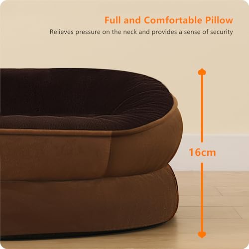 HMTOPE Orthopädisches Hundebett, Hundesofa, Vierseitiges Nackenrolle Kissen, rutschfeste Unterseite Hundekorb, Abnehmbar und Waschbar, Mittelgroße Hunde, Grosse Hunde, 106 x 79 x 17 cm, Braun