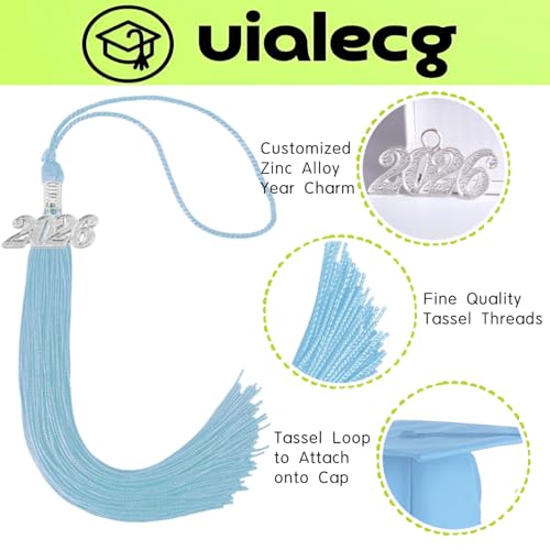 Image of Graduation Tassel 2026 for Grad Cap,Sky Blue Tassel with Silver Charm
