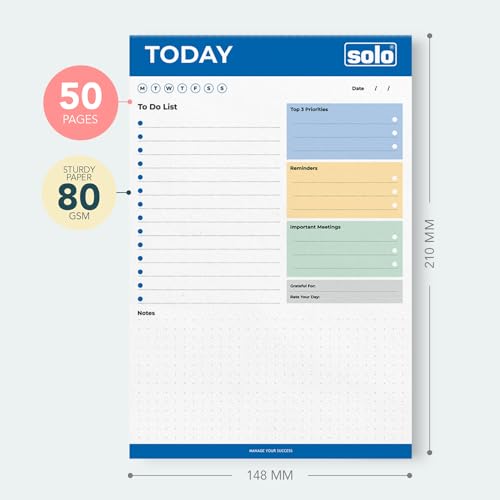 Image of SOLO A5 Daily Planner with 50 Tear-Off Sheets, 80 GSM Planner to Track & Schedule Your Day, Manage To-Do List, Goals & Budget Tracker, Ideal for Office, Home & School - Pack of 2