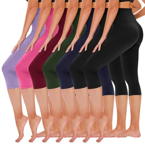 TNNZEET 7 Pack Leggings for Women - High Waisted Yoga Pants with Pockets Black Leggings Women Full Length & Capri