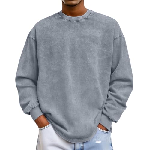 Acid Wash Sweatshirt Men Women Couple Casual Retro Fashion Solid Color Tops Crewneck Breathable Workout Athletic Shirt