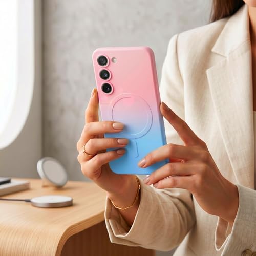Image of amazon basics Gradient Mag-Safe Case for Samsung Galaxy S23 5G | Soft Silicone Shockproof Cover with Camera Protection | Slim Lightweight Design | Smooth Touch & Durable - Pink & Blue