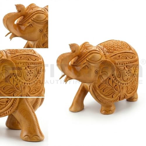 Image of EL03 Temple Elephant Statue 3 Inch Premium Handcrafted Kadam Wood Elephant Idol with Auspicious Right Leg Forward for Home Mandir Pooja & Living Room Decor Office Indian Gifting- Pack of 2