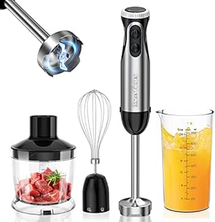Bonsenkitchen HB3203 elektryczny blender immersyjny, blender ręczny 4 w 1, 1000 W, bezstopniowa prędkość, stal nierdzewna, trzepaczka, rozdrabniacz 500 ml i kubek z miarką 700 ml (czarny)