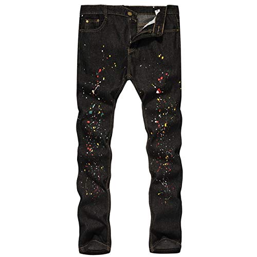 Loeay Jeans Ajustados para Hombres Pantalones elásticos elásticos para Hombres Tinta a Base de Aceite Pintura Casual Graffiti Lápiz Pantalones para Hombres Hip Hop Fashion Jeans Cover