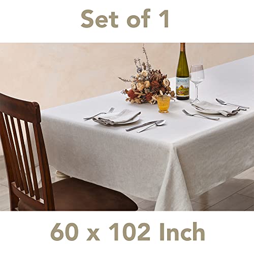 Dapu Pure Linen Tablecloth 100% French Natural Linen For Kitchen Dinning Tabletop Stain Resistant (Rectangle/Oblong, Natural Linen, 60×102 Inch) #TOP1
