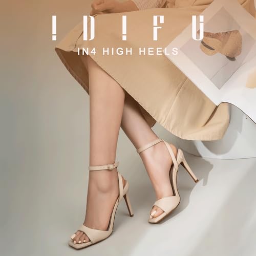 IDIFU Nude Heels Strappy Stiletto High Heels Square Open Toe Heeled Sandals Wedding Bridal Prom Party Evening Dress Shoes for Women Comfortable Sexy Dressy Trendy Ankle Strap Heels(Nude Pu, 7.5) by IDIFU - Used condition - Image 4