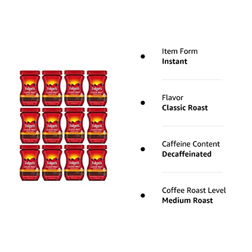 Folgers 20083 Classic Roast Instant Coffee Crystals, 3 Ounces, 100% Pure Coffee, Medium Roast, Easy-Open Flip Top Lid, Portable Plastic Jar, Pack Of 12 #TOP5