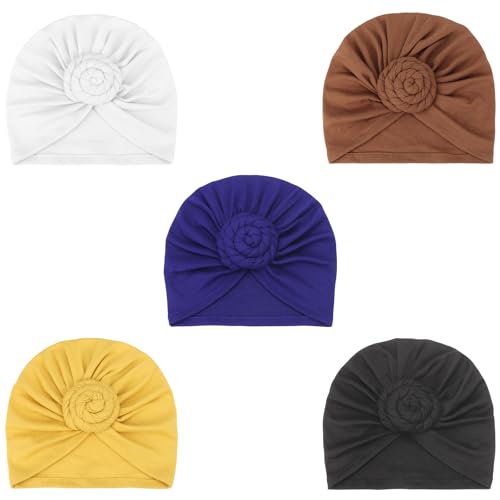 Image of DRESHOW 5 Pack Knotted Headwraps for Women African Turban Pre-Knotted Beanie Headwraps Hair Covers
