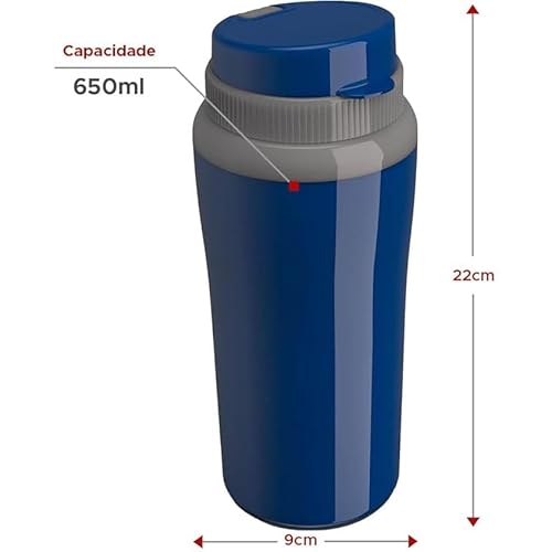 Garrafa de Água Copo Térmico 650ml com Parede Dupla - Azul