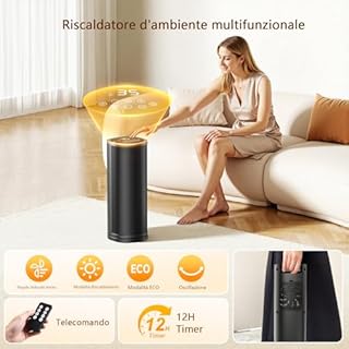 1800W Stufa Elettrica Basso Consumo, Riscaldamento Rapido Termoventilatore da Bagno con Telecomando,70°Oscillante & 12H Timer Protezione Contro il Surriscaldamento, per Bagno, Camera, Soggiorno