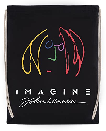 BIOCLOD John Lenon Rainbow Imagine Sac de Sport Réutilisable en Coton Noir avec Cordon de Serrage Drawstring Gym Bag - Les Beatles, Paul McCartney, John Lennon, RIngo Starr, George Harrison BIOCLOD John Lenon Rainbow Imagine Sac de Sport Réutilisable en Coton Noir avec Cordon de Serrage Drawstring Gym Bag