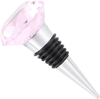 MAGICLULU Crystal Wine Stopper with Pink Gemstone Top, 40mm Metal and Silicone Bottle Sealer, Reusable Red Wine Plug Stopper for Party and Home Bar Use