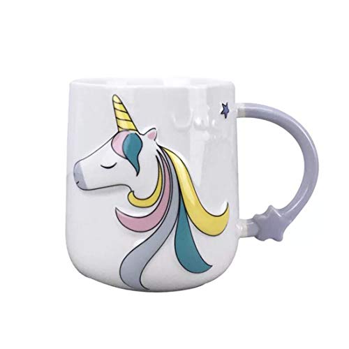 YIJIAOYUN Taza de Unicornio de cerámica 3D con patrón de Dibujos Animados Pintados a Mano...