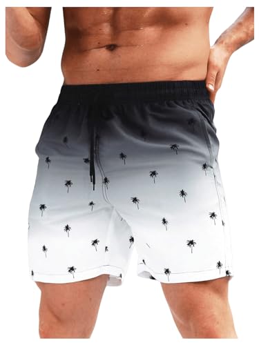 WDIRARA Men's Graphic Ombre Swim Trunks Drawstring Elastic Waist Beach Shorts with Pockets - Main Image
