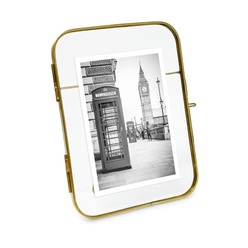 Isaac Jacobs 4x6 Gold Metal Floating Photo Frame, Locket Closure, Vertical