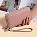 Marlekarida Fashionable RFID genuine leather women's wallet, large capacity multi slot phone case, double zipper closure, detachable wrist strap, hand-held long wallet (Pink)