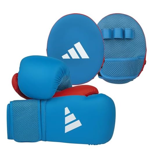 adidas Boxen Boxhandschuhe und Fokushandschuhe Set Erwachsene Männer Frauen Kinder Fitness Training Workout Gym Pads 10oz 6oz, blau