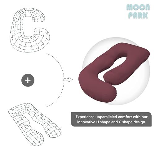 Image of MOON PARK Pregnancy Pillows for Sleeping - U Shaped Full Body Maternity Pillow with Removable Cover - Support for Back, Legs, Belly, HIPS - 65 Inch - Burgundy