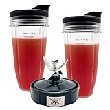 Blender 24 oz Cups with Lids & 7 Fins Extractor Blade Replacement Parts Compatible with Nutri Ninja Auto iQ AMZ493BRN BL450-30 BL456-30 BL480-30 BL480D BL482-30 BL494 BL642 BL682 BN401 BN801 CT682SP