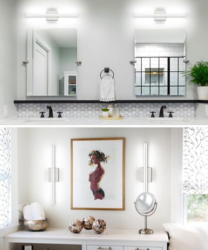 Image of SOLFART Bathroom Light Fixtures Over Mirror 24 Inch Brushed Nickel Modern Vanity Light 5CCT Adjustable Brightness LED Mirror Light Fixture Anti-Glare Lighting Wide Illumination