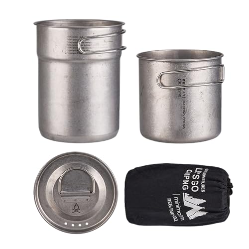 Xijobido Juego De Cocina para Camping | Menaje Acero Inoxidable Exterior,Ollas De 2 Piezas con Asa para Senderismo Supervivencia Autocaravana Acampada Picnic Viajes