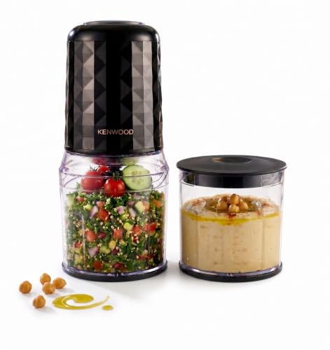 KENWOOD 400W Electric Food Chopper with Dual 800ml Bowls Dual Speed Control Stainless Steel Quad Blade Ice Crush Function Durable Rubber Lid Compact Multi-Purpose Chopper CHP40.500BK Black