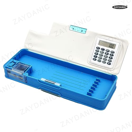 Image of Doraemon Pencil Box Integrated Sharpener and Calculator, Magnetic Lock, Dual Compartments, Cartoon Stationery Case School Kit for Girls, Kids, Students Combo Set of 5in1