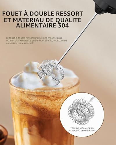 CIRCLE JOY Mousseur à Lait Électrique Rechargeable, Mousseur à Main sans Fil, Double Spirale Fouet Mélangeur Électrique, Portable Mixeur pour Café, Latte, Cappuccino, Matcha, Cocktails, Noir – vue 4