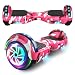 SISIGAD Hoverboard da 6,5 pollici con altoparlante Bluetooth, scooter autobilanciato, motore con luci colorate e luci LED，Camouflage rosa