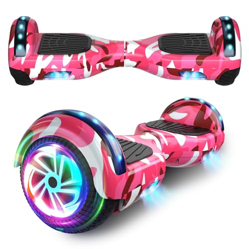 SISIGAD Trottinette auto-équilibrée de 6,5 pouces avec haut-parleur Bluetooth, roues et lumières LED | Balance HoverBoard | Rose camouflage