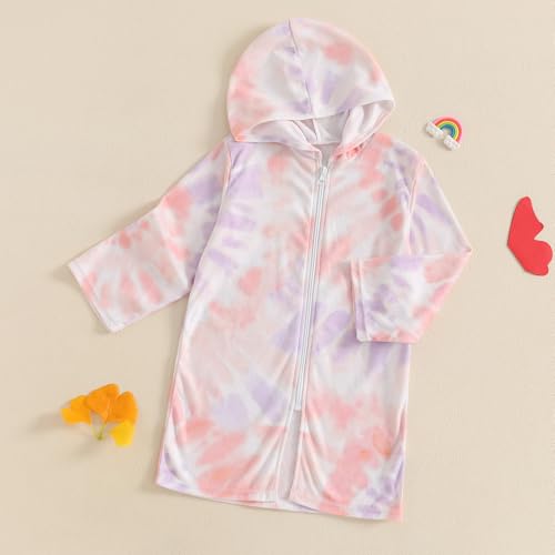 Image of Socutebabe Toddler Girl Swimsuit Cover Up Kids Beach Dress Bow Print Long Sleeve Hooded Bathing Suit Towel Coverup Swimwear