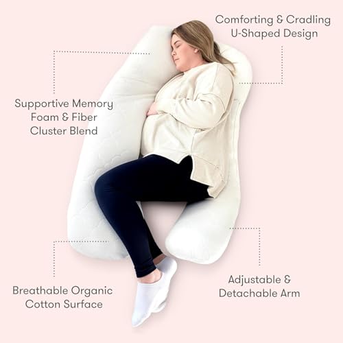 Image of Newton Baby New and Improved Premium Pregnancy Maternity Pillow with Cotton Surface, 50% More Memory Foam and Fiber Clusters for Complete Support, U-Shaped with Removable Washable Cover