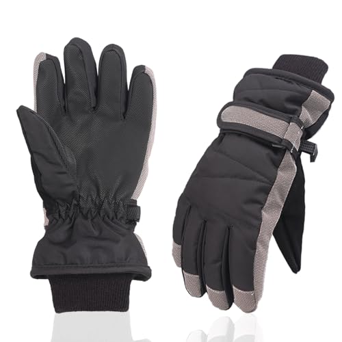 XTACER Kids Ski Snow Gloves Snowboard Winter Warm Cold Weather Gloves for Boys Girls Children (Black & Gray, 6-8 Years)