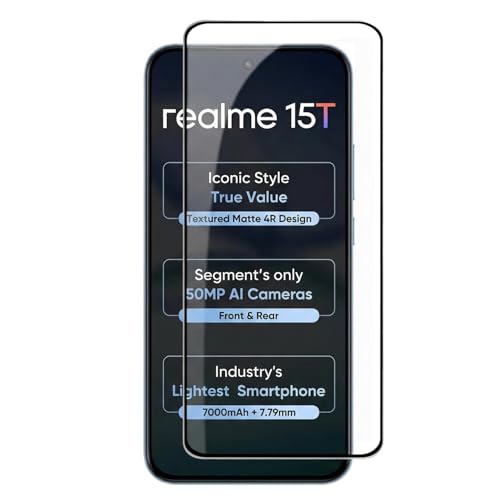Image of Tempered Glass Screen Protector Compatible For Realme 15T 5G with Easy Self Installation Kit