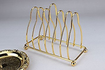 SMKF Collection 6 Piece Coaster Creative Drink Coasters with Decorative Rack Non-Slip Metal Cup Mats Tabletop Display with Holder for Bar,Home, Kitchen,Coffee Table Centerpieces Decoration (Golden)