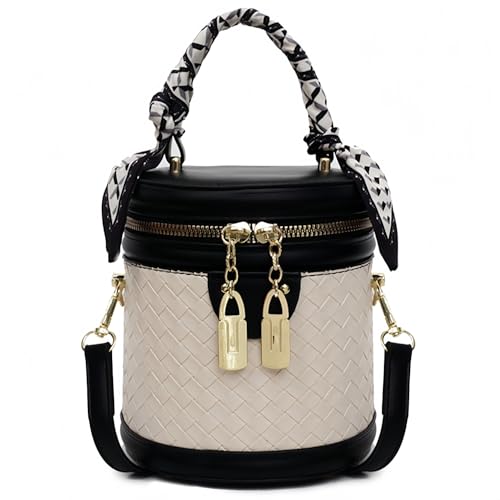 Woven Crossbody Bags for Women Weave Bucket Cylinder Purses Small Shoulder Vegan Leather Mini Top Handle Handbag (Black) by SYHTBYOH - Used condition - US$22.60