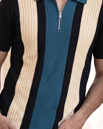 Image of AUSK Men's Zip Collar Polo Tshirt | Cotton Rich Material | Half Sleeves | Modern Knit Panel Work | Regular Fit