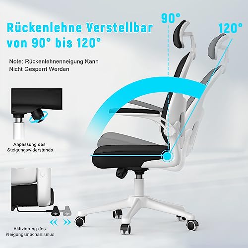 naspaluro Bürostuhl, Ergonomischer Schreibtischstuhl mit Verstellbarer Armlehnen, Kopfstütze, Lordosenstütze, Höhenverstellung… – Ansicht 2