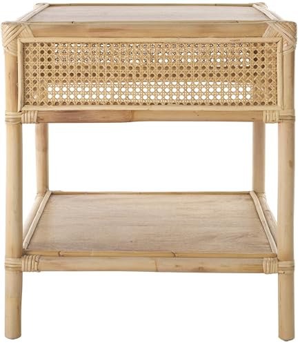 SAFAVIEH Home Collection Arvid Boho Tropical Natural 2-Tier Solid Wood Square Accent Table (Fully Assembled)