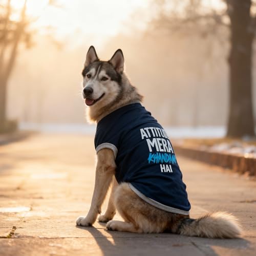 Image of JoyDaog Cozy Dog Winter Coat Blue Color 28 Inch(4XL) - inchAttitude Mera Khandani Hai inch Printed Soft Cotton Trendy Apparel for Extra-Large Dogs | Indoor & Outdoor